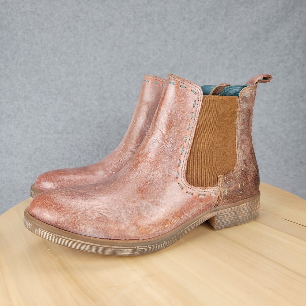 Roan Bed‎ Stu Hostile Chelsea Boots Women 7 Tan Rose Gold Distressed Leather Zip